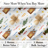 Watercolor Rustic Christmas House Tree Angel Ornament Seamless Pattern Digital Print Fabric by the Metre UK Sewing Quilting Textile