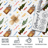Watercolor Rustic Christmas House Tree Angel Ornament Seamless Pattern Digital Print Fabric by the Metre UK Sewing Quilting Textile