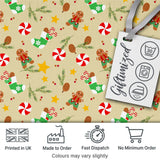 Gingerbread Cookies Candy Cane Socks Pine Branch Festive Seamless Pattern Digital Print Fabric by the Metre UK Sewing Quilting Textile