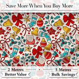 Holiday Bells Bows Stockings Candy Cane Christmas Seamless Pattern Digital Print Fabric by the Metre UK Sewing Quilting Textile