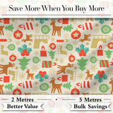 Scandinavian Reindeer Trees Ornaments Christmas Seamless Pattern Digital Print Fabric by the Metre UK Sewing Quilting Textile