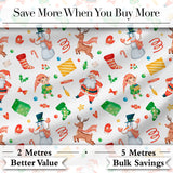 Cute Santa Snowman Reindeer Elf Christmas Holiday Fun Seamless Pattern Digital Print Fabric by the Metre UK Sewing Quilting Textile