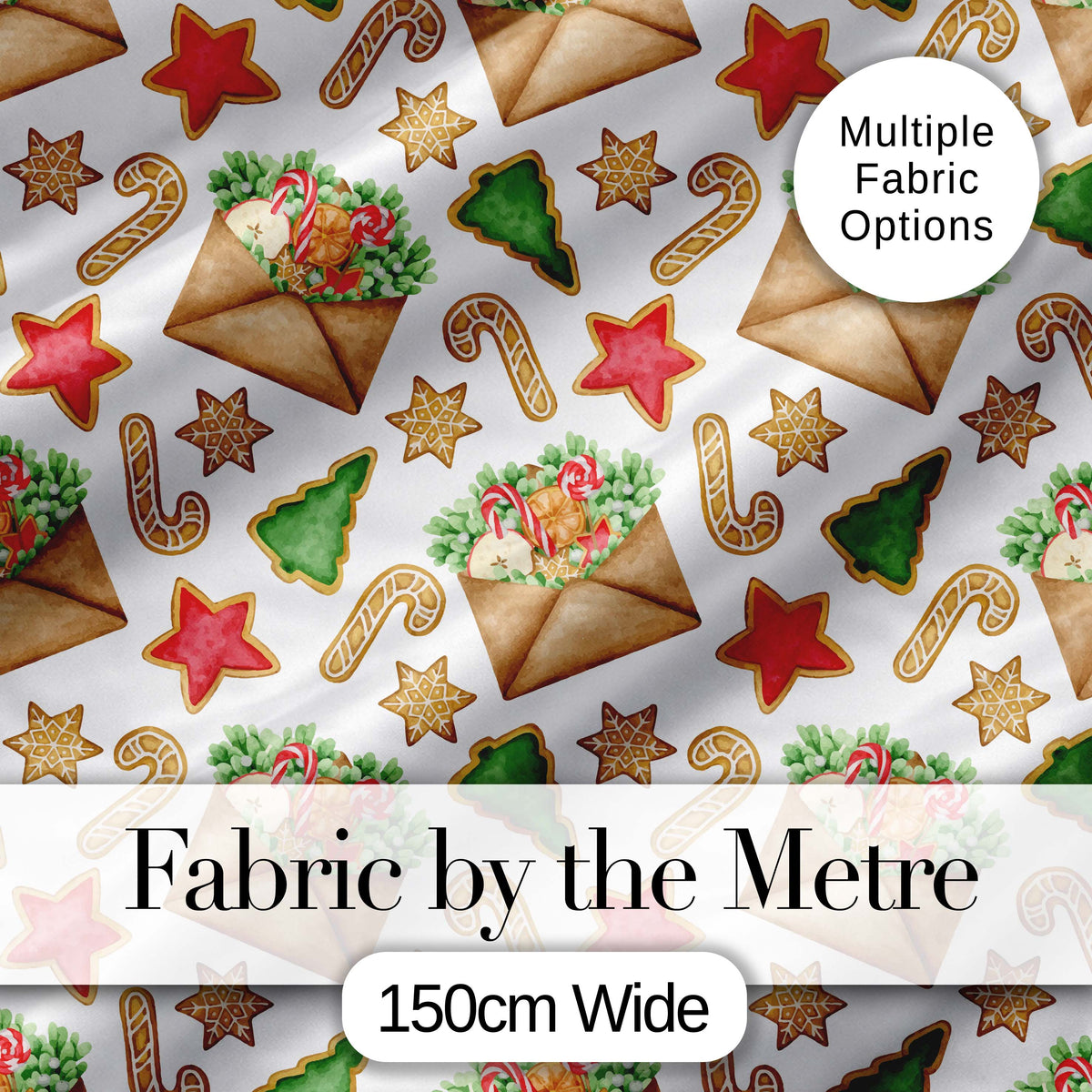 Watercolor Christmas Cookies Candy Cane Festive Treats Seamless Pattern Digital Print Fabric by the Metre UK Sewing Quilting Textile