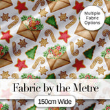 Watercolor Christmas Cookies Candy Cane Festive Treats Seamless Pattern Digital Print Fabric by the Metre UK Sewing Quilting Textile