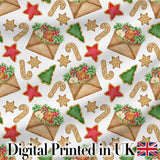 Watercolor Christmas Cookies Candy Cane Festive Treats Seamless Pattern Digital Print Fabric by the Metre UK Sewing Quilting Textile