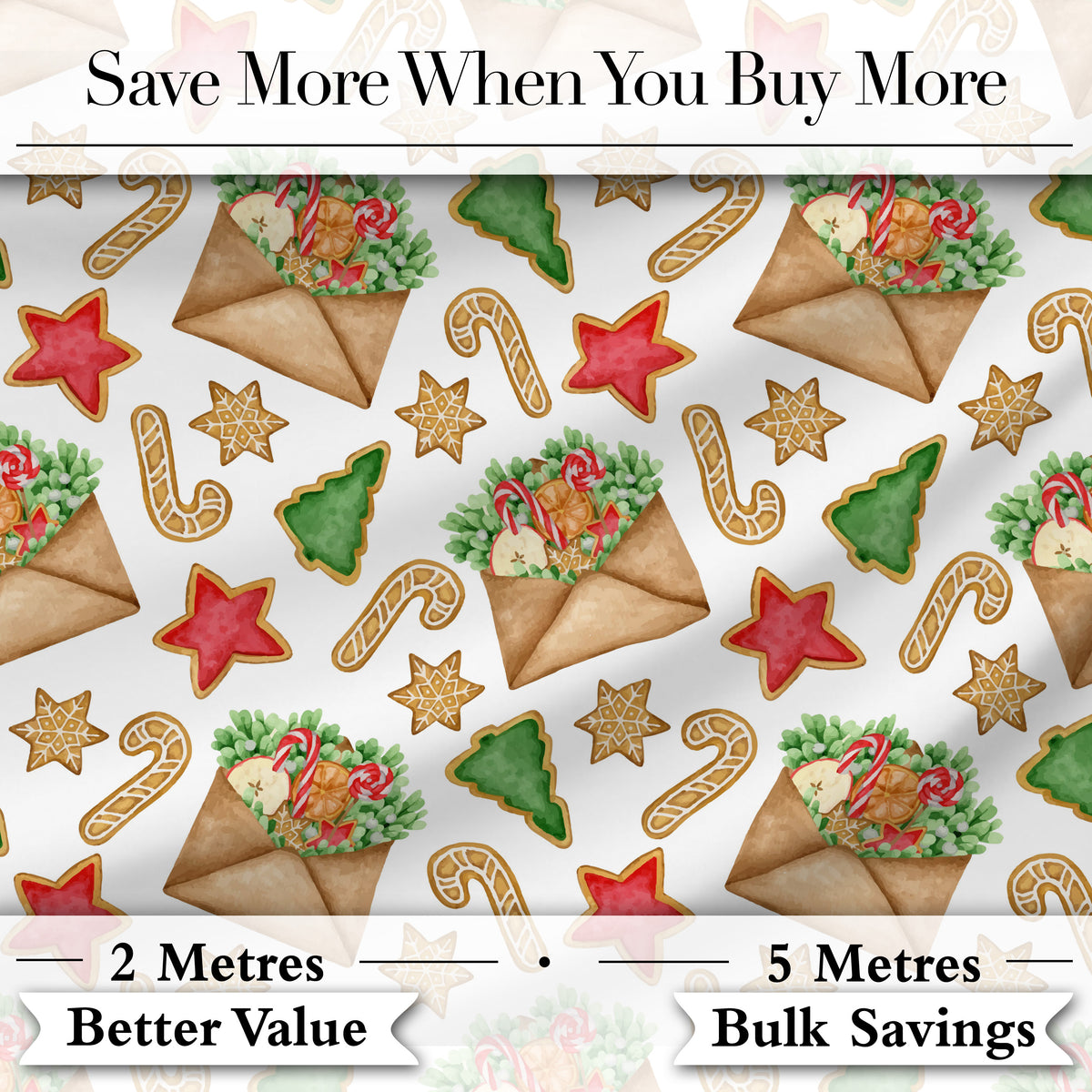 Watercolor Christmas Cookies Candy Cane Festive Treats Seamless Pattern Digital Print Fabric by the Metre UK Sewing Quilting Textile