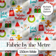 Winter Holidays Snowman Gingerbread Gifts Festive Text Seamless Pattern Digital Print Fabric by the Metre UK Sewing Quilting Textile