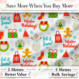 Winter Holidays Snowman Gingerbread Gifts Festive Text Seamless Pattern Digital Print Fabric by the Metre UK Sewing Quilting Textile