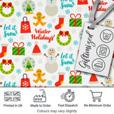 Winter Holidays Snowman Gingerbread Gifts Festive Text Seamless Pattern Digital Print Fabric by the Metre UK Sewing Quilting Textile