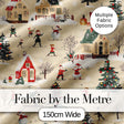 Vintage Winter Village Ice Skating Christmas Scene Seamless Pattern Digital Print Fabric by the Metre UK Sewing Quilting Textile