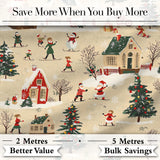 Vintage Winter Village Ice Skating Christmas Scene Seamless Pattern Digital Print Fabric by the Metre UK Sewing Quilting Textile