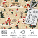 Vintage Winter Village Ice Skating Christmas Scene Seamless Pattern Digital Print Fabric by the Metre UK Sewing Quilting Textile
