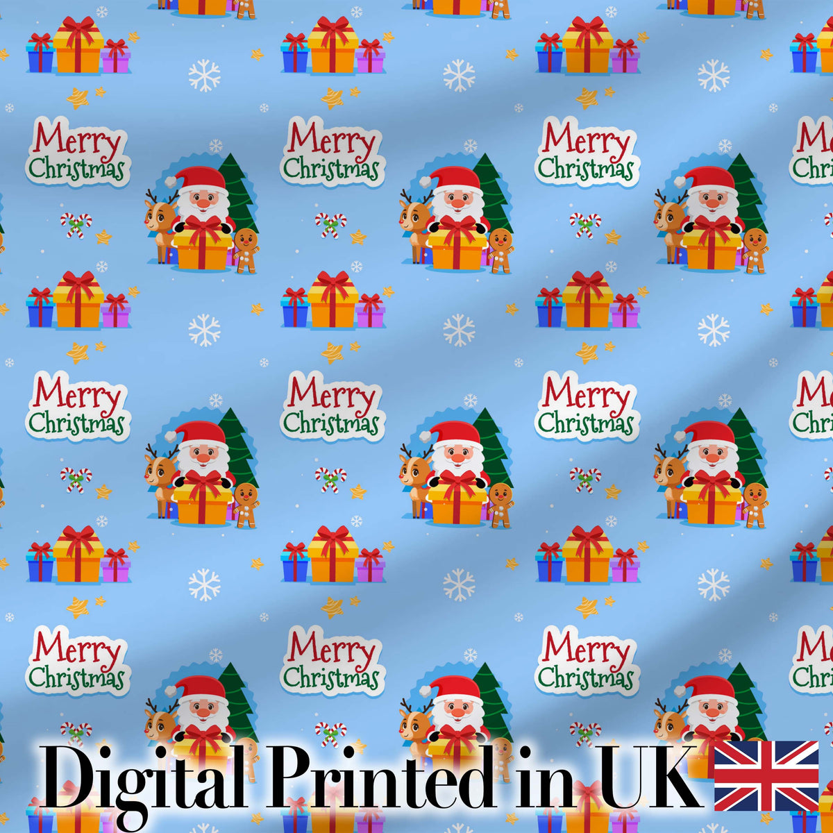 Cute Santa Reindeer Gingerbread Merry Christmas Gifts Seamless Pattern Digital Print Fabric by the Metre UK Sewing Quilting Textile