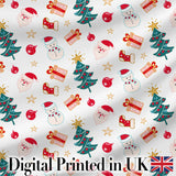 Cute Snowman Santa Tree Gifts Stars Holiday Seamless Pattern Digital Print Fabric by the Metre UK Sewing Quilting Textile