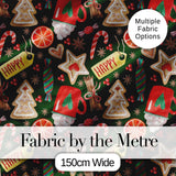 Watercolor Christmas Mug Cookies Candy Orange Festive Seamless Pattern Digital Print Fabric by the Metre UK Sewing Quilting Textile