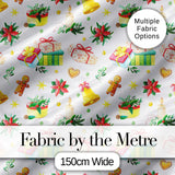 Watercolor Christmas Gifts Candle Poinsettia Seamless Pattern Digital Print Fabric by the Metre UK Sewing Quilting Textile