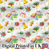 Watercolor Christmas Gifts Candle Poinsettia Seamless Pattern Digital Print Fabric by the Metre UK Sewing Quilting Textile