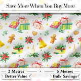 Watercolor Christmas Gifts Candle Poinsettia Seamless Pattern Digital Print Fabric by the Metre UK Sewing Quilting Textile