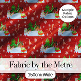 Cute Winter Snowman Bird Christmas Scene Red Seamless Pattern Digital Print Fabric by the Metre UK Sewing Quilting Textile