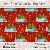 Cute Winter Snowman Bird Christmas Scene Red Seamless Pattern Digital Print Fabric by the Metre UK Sewing Quilting Textile