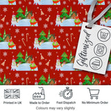 Cute Winter Snowman Bird Christmas Scene Red Seamless Pattern Digital Print Fabric by the Metre UK Sewing Quilting Textile