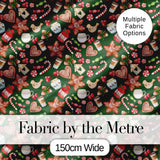 Watercolor Christmas Cookies Candy Cane Coffee Seamless Pattern Digital Print Fabric by the Metre UK Sewing Quilting Textile