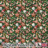 Watercolor Christmas Cookies Candy Cane Coffee Seamless Pattern Digital Print Fabric by the Metre UK Sewing Quilting Textile