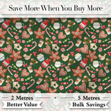 Watercolor Christmas Cookies Candy Cane Coffee Seamless Pattern Digital Print Fabric by the Metre UK Sewing Quilting Textile