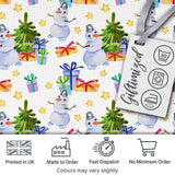 Cute Watercolor Snowman Christmas Tree Gifts Stars Seamless Pattern Digital Print Fabric by the Metre UK Sewing Quilting Textile