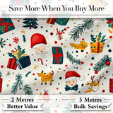 Cute Santa Reindeer Gifts Pine Branch Festive Seamless Pattern Digital Print Fabric by the Metre UK Sewing Quilting Textile