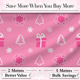 Pink Christmas Snowflakes Trees Gift Box Seamless Pattern Digital Print Fabric by the Metre UK Sewing Quilting Textile