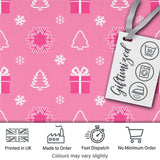 Pink Christmas Snowflakes Trees Gift Box Seamless Pattern Digital Print Fabric by the Metre UK Sewing Quilting Textile
