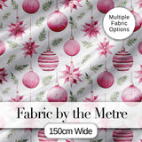 Watercolor Pink Christmas Baubles Poinsettia Floral Seamless Pattern Digital Print Fabric by the Metre UK Sewing Quilting Textile