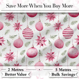 Watercolor Pink Christmas Baubles Poinsettia Floral Seamless Pattern Digital Print Fabric by the Metre UK Sewing Quilting Textile