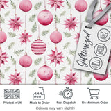 Watercolor Pink Christmas Baubles Poinsettia Floral Seamless Pattern Digital Print Fabric by the Metre UK Sewing Quilting Textile