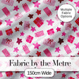 Cute Pink Christmas Gifts Stars Hand Drawn Seamless Pattern Digital Print Fabric by the Metre UK Sewing Quilting Textile