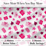 Cute Pink Christmas Gifts Stars Hand Drawn Seamless Pattern Digital Print Fabric by the Metre UK Sewing Quilting Textile