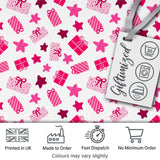 Cute Pink Christmas Gifts Stars Hand Drawn Seamless Pattern Digital Print Fabric by the Metre UK Sewing Quilting Textile