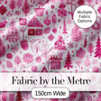 Cute Pink Christmas Folk Art  Seamless Pattern Digital Print Fabric by the Metre UK Sewing Quilting Textile