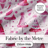 Cute Pink Christmas Party Hats Fun Seamless Pattern Digital Print Fabric by the Metre UK Sewing Quilting Textile