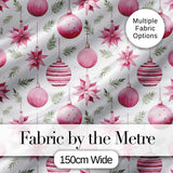 Watercolor Pink Christmas Baubles Poinsettia Floral Seamless Pattern Digital Print Fabric by the Metre UK Sewing Quilting Textile