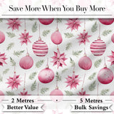 Watercolor Pink Christmas Baubles Poinsettia Floral Seamless Pattern Digital Print Fabric by the Metre UK Sewing Quilting Textile
