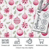 Watercolor Pink Christmas Baubles Poinsettia Floral Seamless Pattern Digital Print Fabric by the Metre UK Sewing Quilting Textile