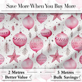 Elegant Pink Christmas Baubles Stars Hanging Decor Seamless Pattern Digital Print Fabric by the Metre UK Sewing Quilting Textile