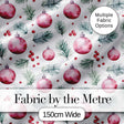 Watercolor Pink Baubles Pine Branches Berry Christmas Seamless Pattern Digital Print Fabric by the Metre UK Sewing Quilting Textile