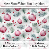 Watercolor Pink Baubles Pine Branches Berry Christmas Seamless Pattern Digital Print Fabric by the Metre UK Sewing Quilting Textile