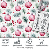 Watercolor Pink Baubles Pine Branches Berry Christmas Seamless Pattern Digital Print Fabric by the Metre UK Sewing Quilting Textile
