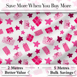 Cute Pink Gift Boxes Stars Festive Christmas Seamless Pattern Digital Print Fabric by the Metre UK Sewing Quilting Textile