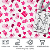 Cute Pink Gift Boxes Stars Festive Christmas Seamless Pattern Digital Print Fabric by the Metre UK Sewing Quilting Textile