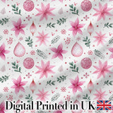 Soft Pink Floral Christmas Elements Ornaments Seamless Pattern Digital Print Fabric by the Metre UK Sewing Quilting Textile